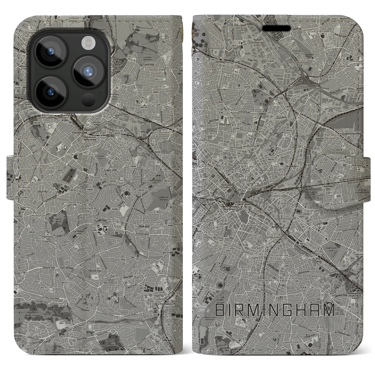 【バーミンガム(イギリス)】地図柄iPhoneケース(手帳タイプ)