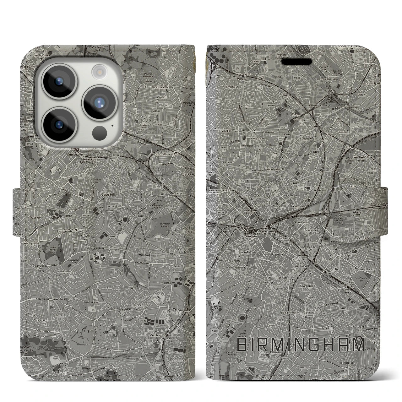 【バーミンガム(イギリス)】地図柄iPhoneケース(手帳タイプ)