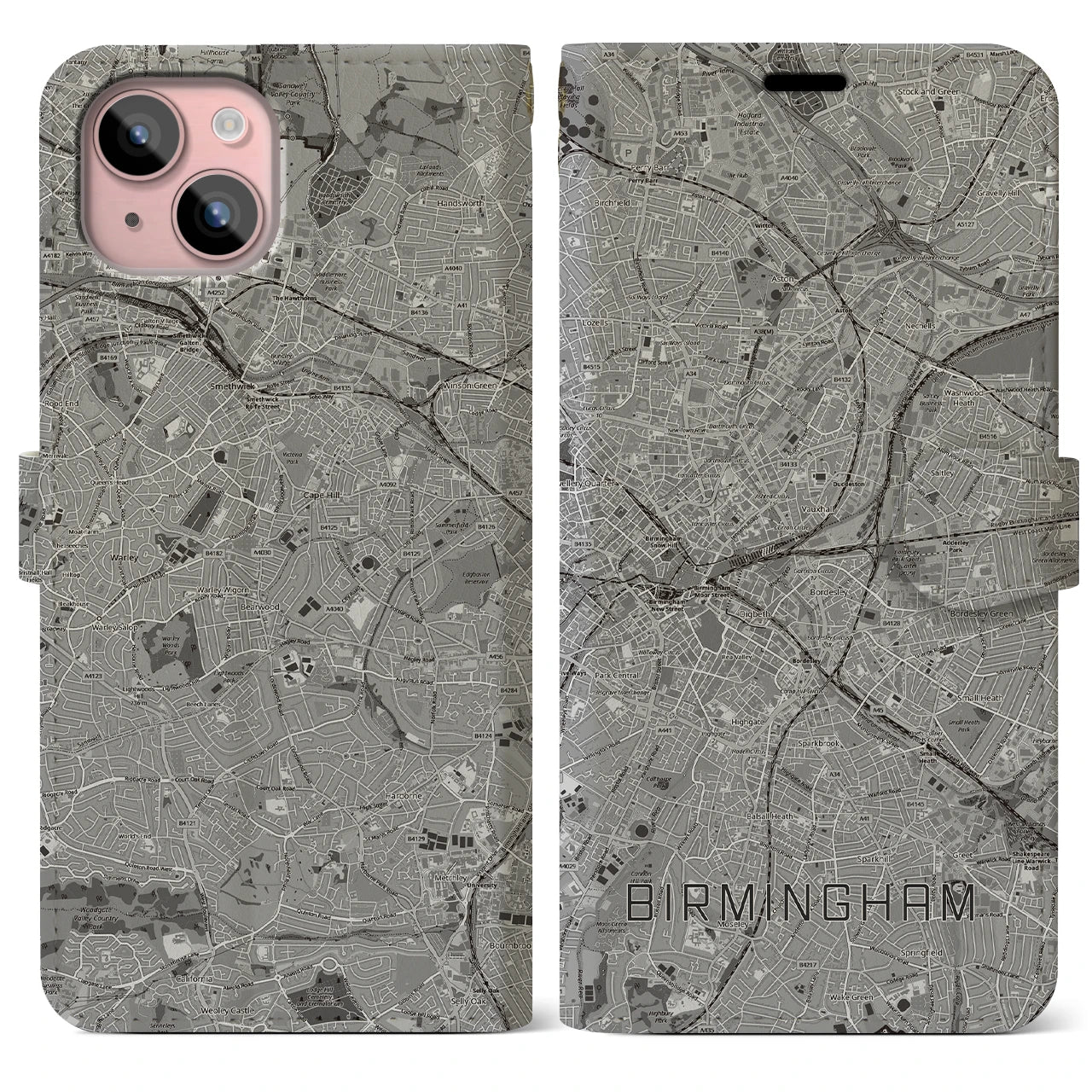 【バーミンガム(イギリス)】地図柄iPhoneケース(手帳タイプ)