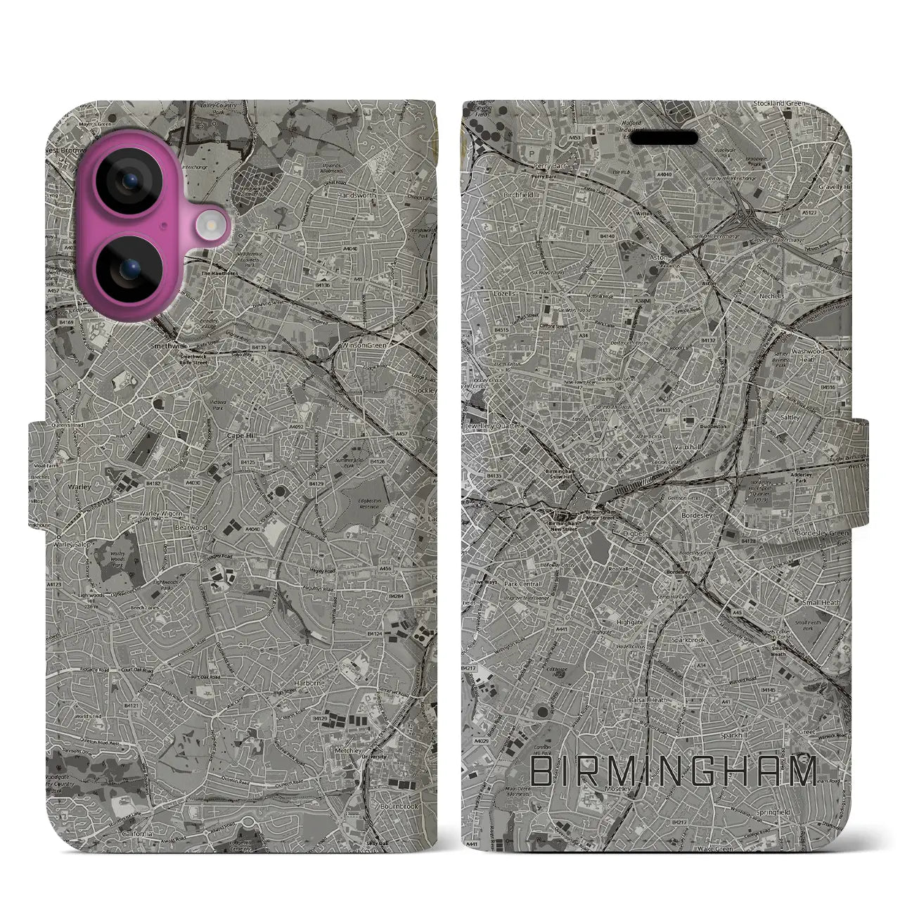 【バーミンガム(イギリス)】地図柄iPhoneケース(手帳タイプ)