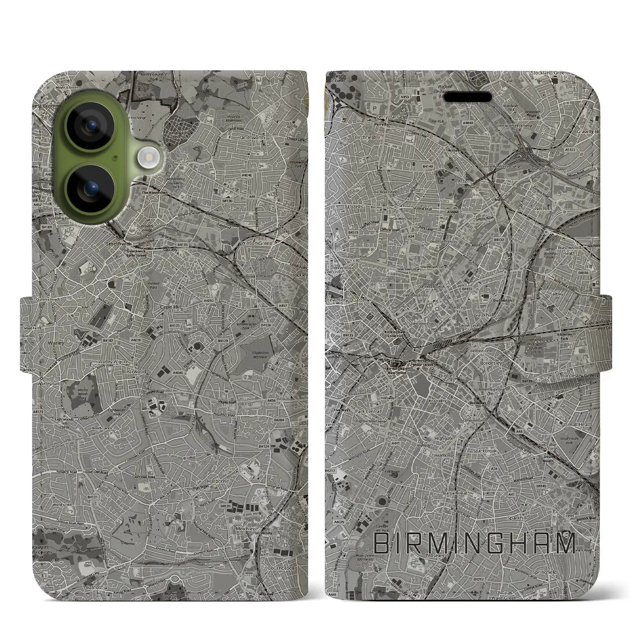 【バーミンガム(イギリス)】地図柄iPhoneケース(手帳タイプ)