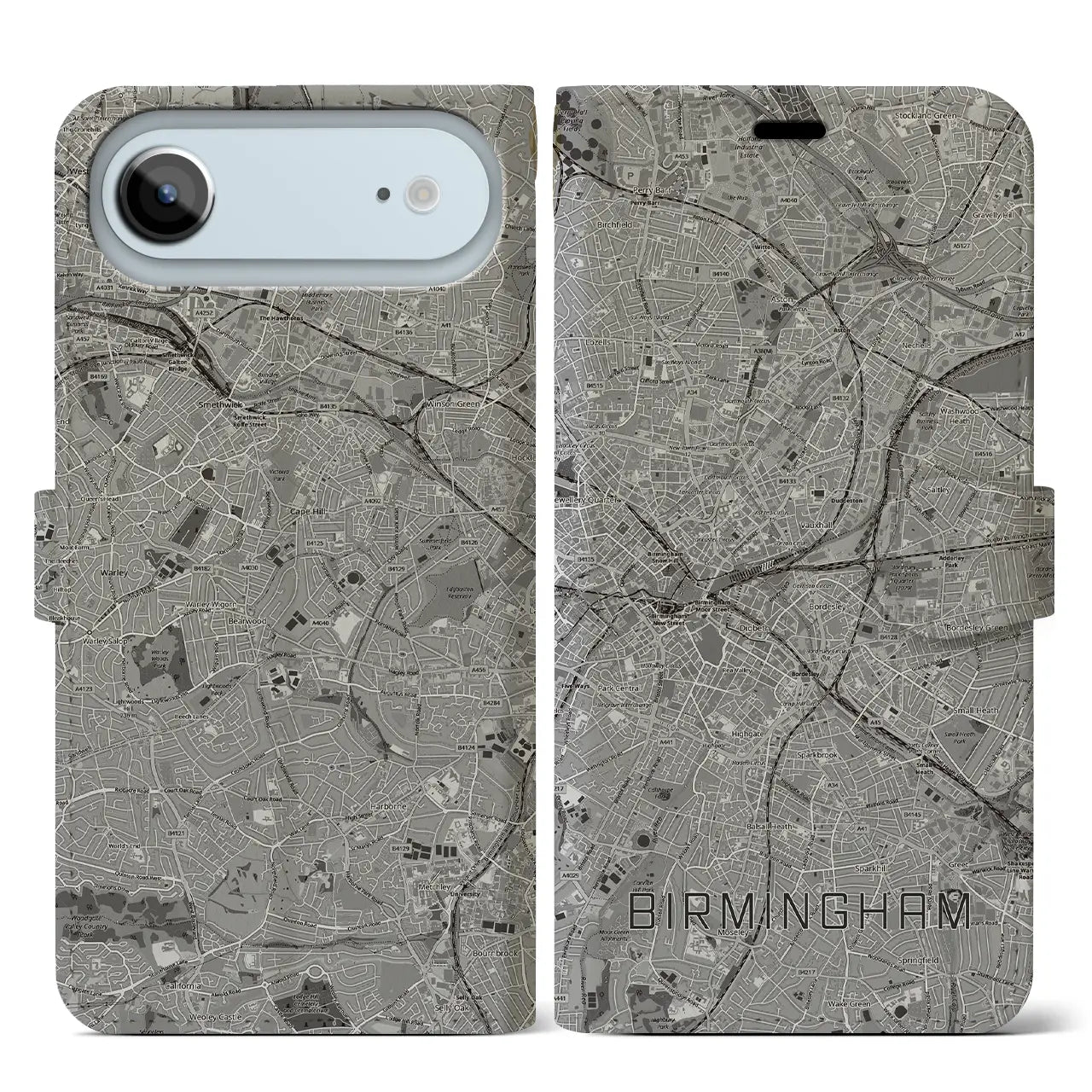 【バーミンガム(イギリス)】地図柄iPhoneケース(手帳タイプ)