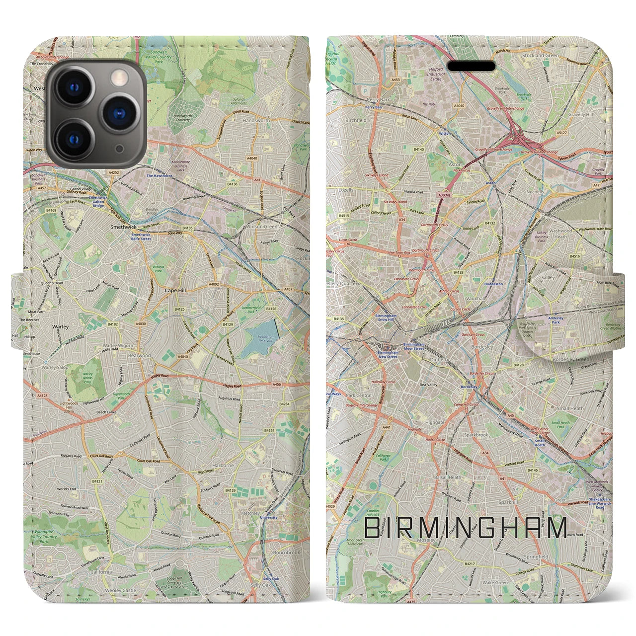 【バーミンガム(イギリス)】地図柄iPhoneケース(手帳タイプ)