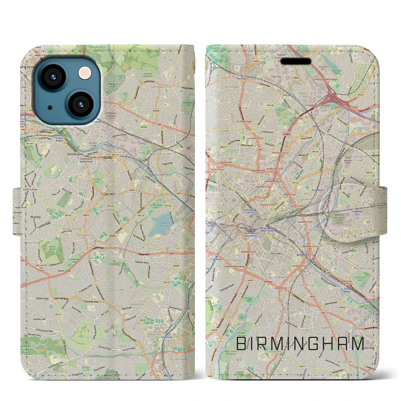 【バーミンガム(イギリス)】地図柄iPhoneケース(手帳タイプ)