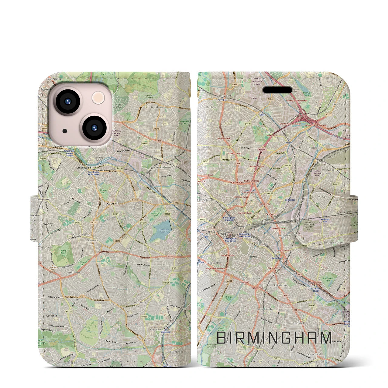 【バーミンガム(イギリス)】地図柄iPhoneケース(手帳タイプ)