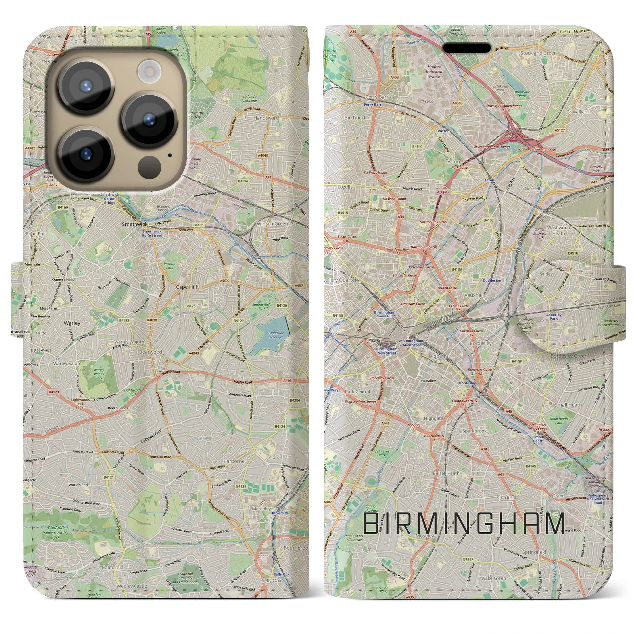 【バーミンガム(イギリス)】地図柄iPhoneケース(手帳タイプ)