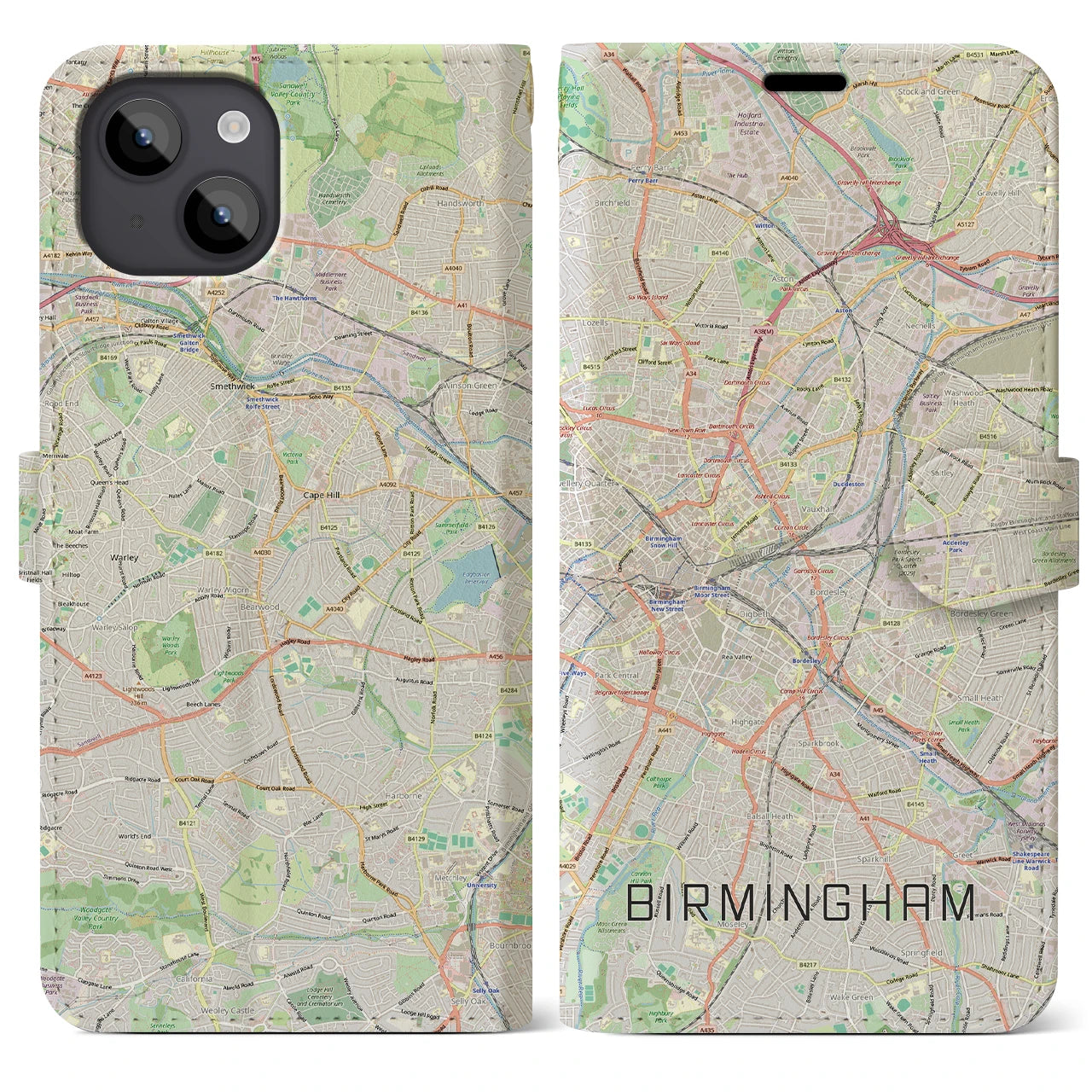 【バーミンガム(イギリス)】地図柄iPhoneケース(手帳タイプ)