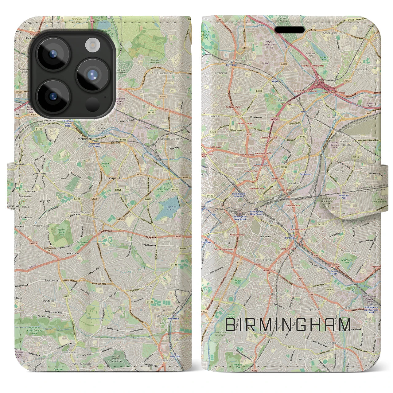 【バーミンガム(イギリス)】地図柄iPhoneケース(手帳タイプ)