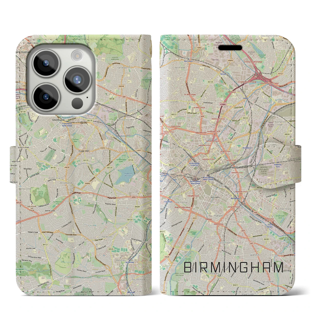 【バーミンガム(イギリス)】地図柄iPhoneケース(手帳タイプ)