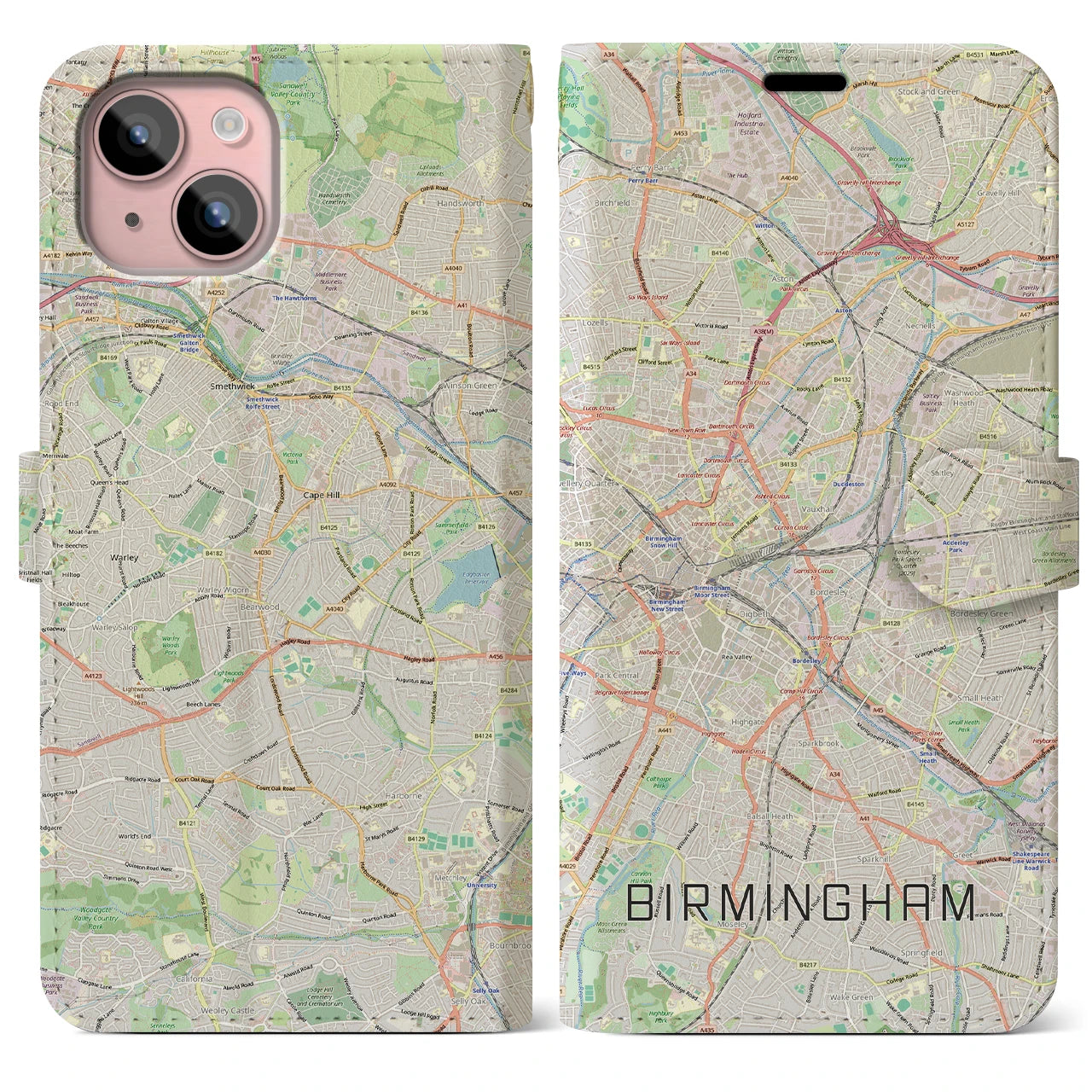【バーミンガム(イギリス)】地図柄iPhoneケース(手帳タイプ)