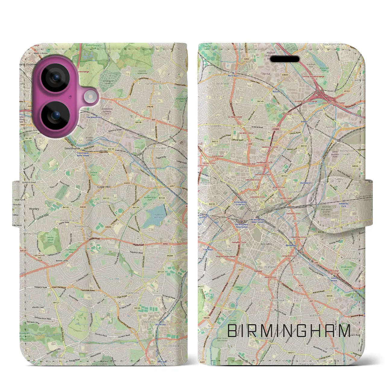 【バーミンガム(イギリス)】地図柄iPhoneケース(手帳タイプ)