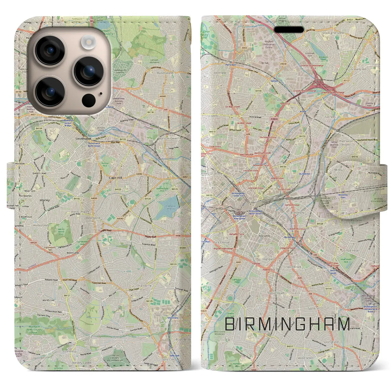 【バーミンガム(イギリス)】地図柄iPhoneケース(手帳タイプ)