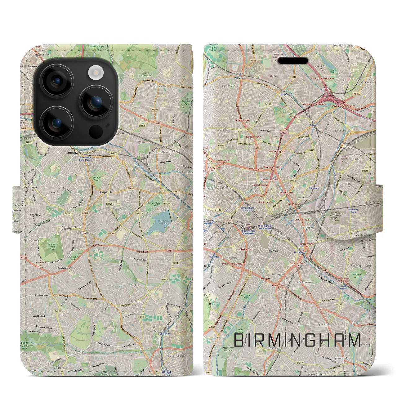 【バーミンガム(イギリス)】地図柄iPhoneケース(手帳タイプ)