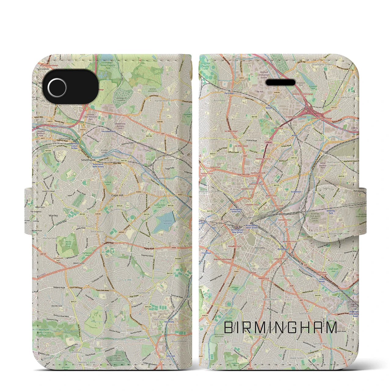 【バーミンガム(イギリス)】地図柄iPhoneケース(手帳タイプ)