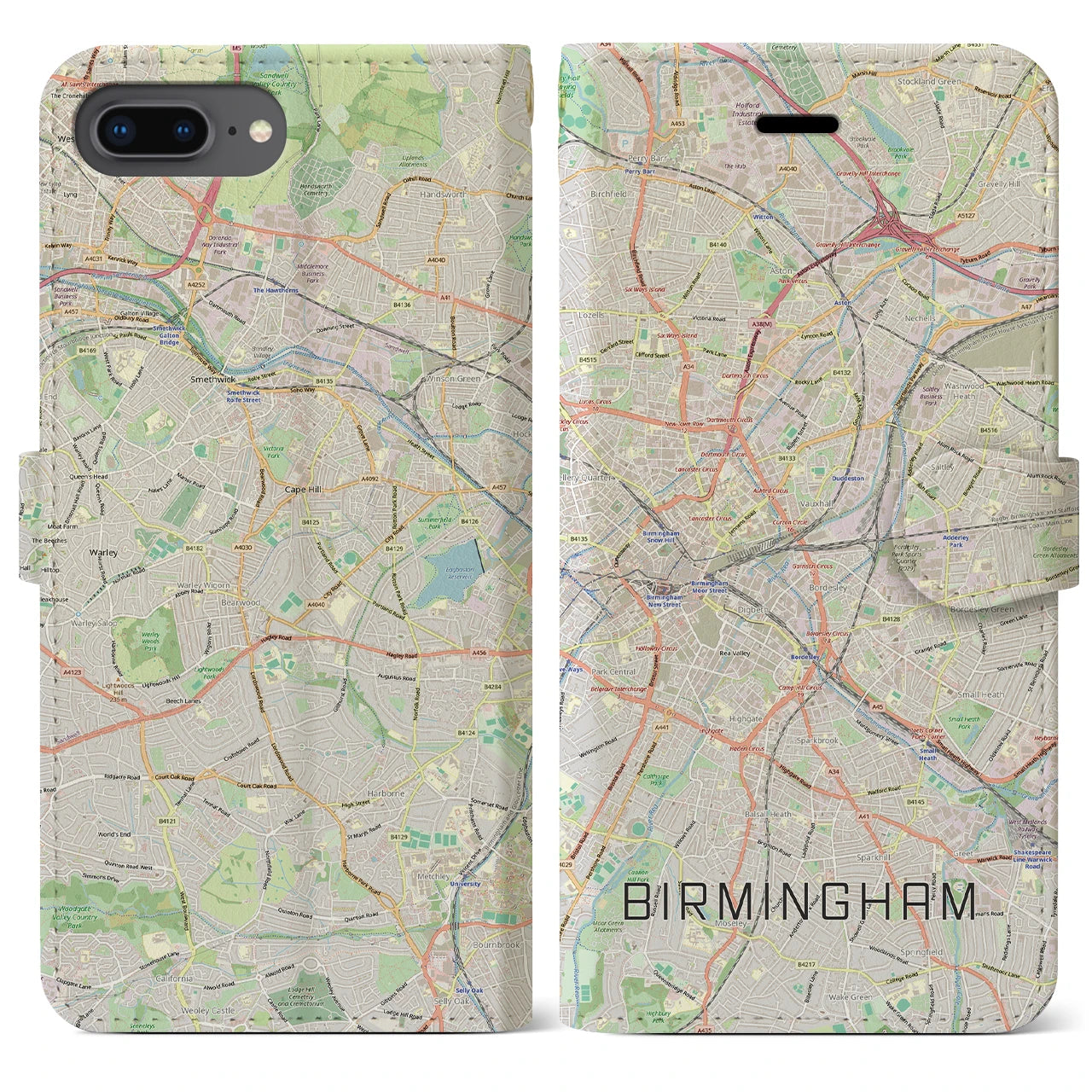 【バーミンガム(イギリス)】地図柄iPhoneケース(手帳タイプ)