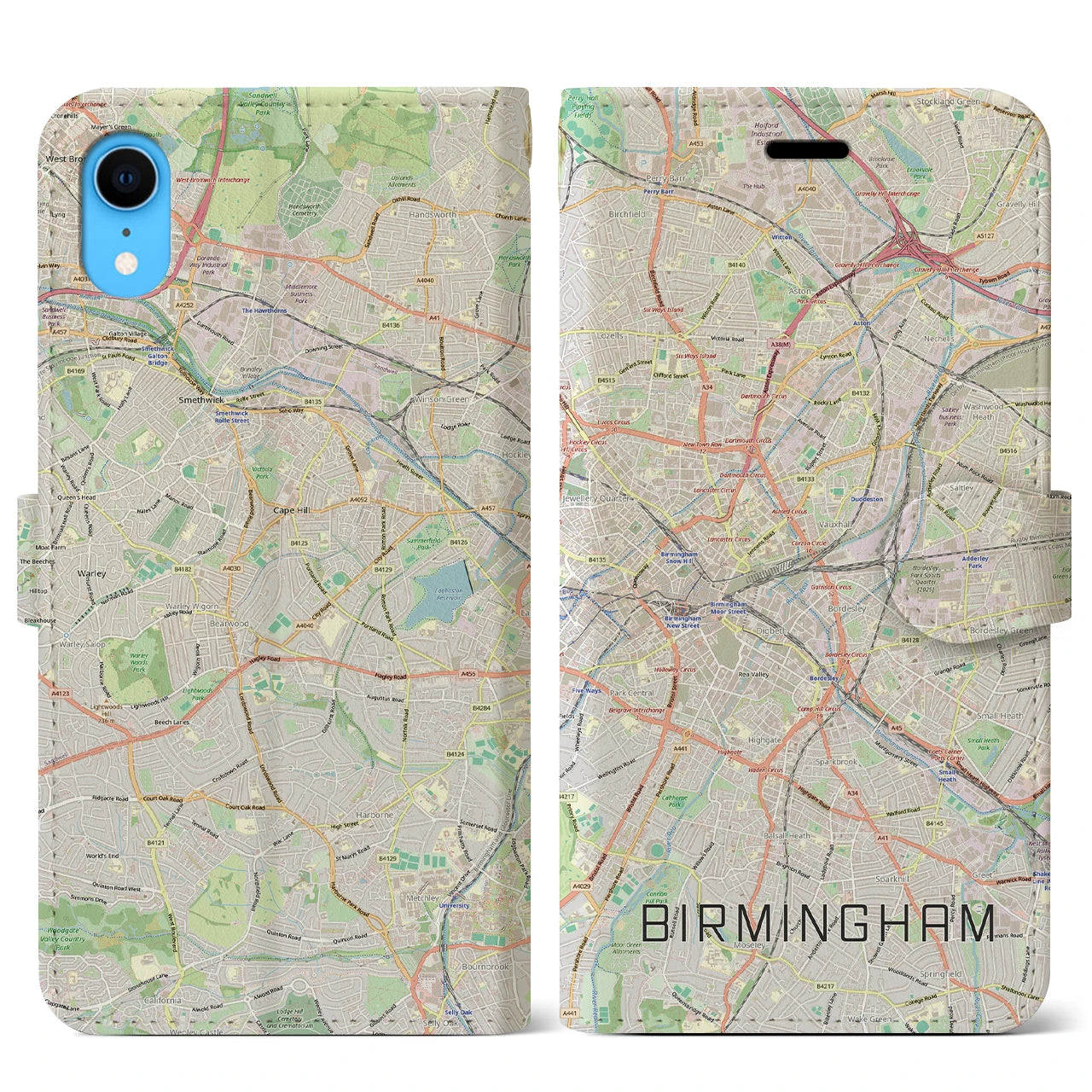 【バーミンガム(イギリス)】地図柄iPhoneケース(手帳タイプ)
