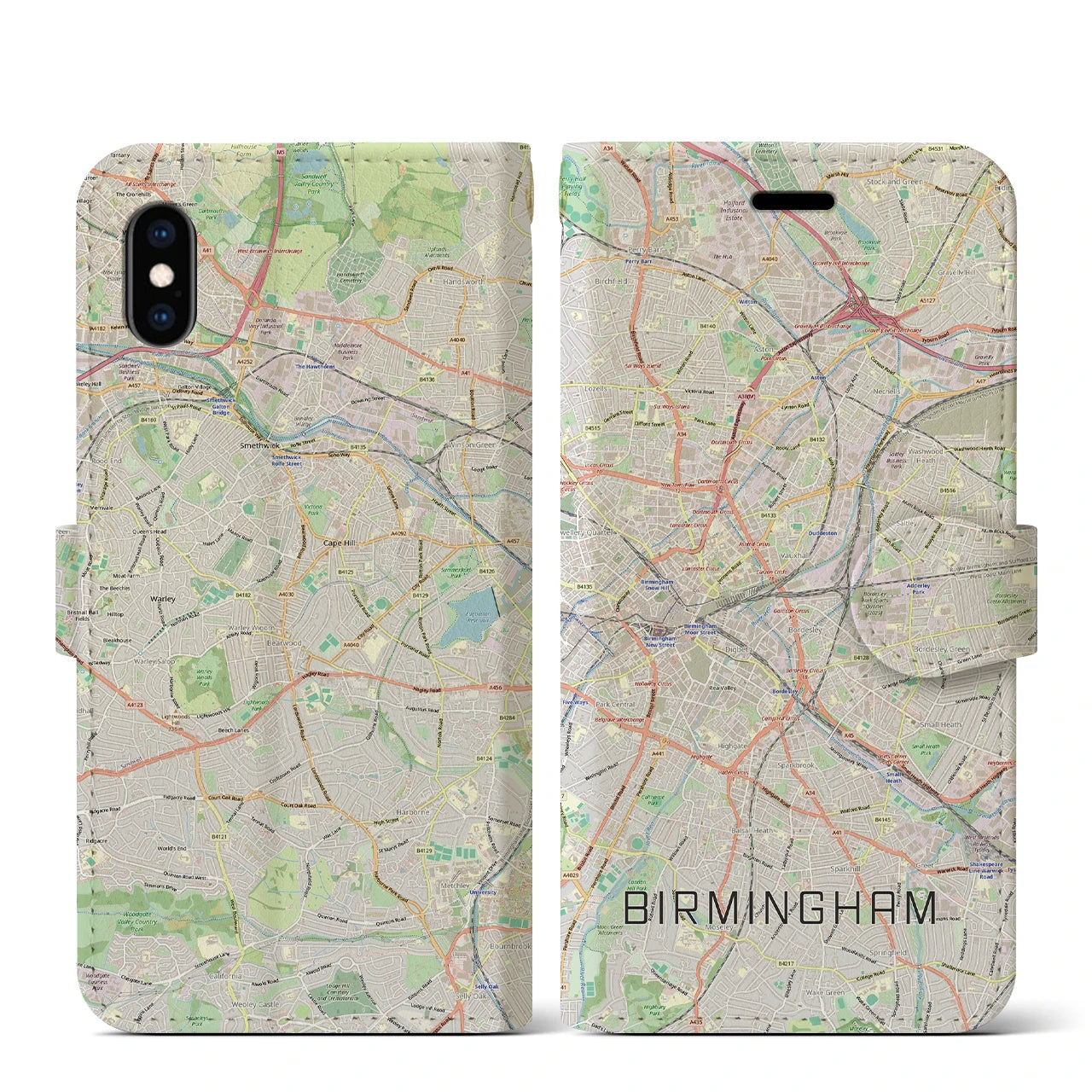 【バーミンガム(イギリス)】地図柄iPhoneケース(手帳タイプ)