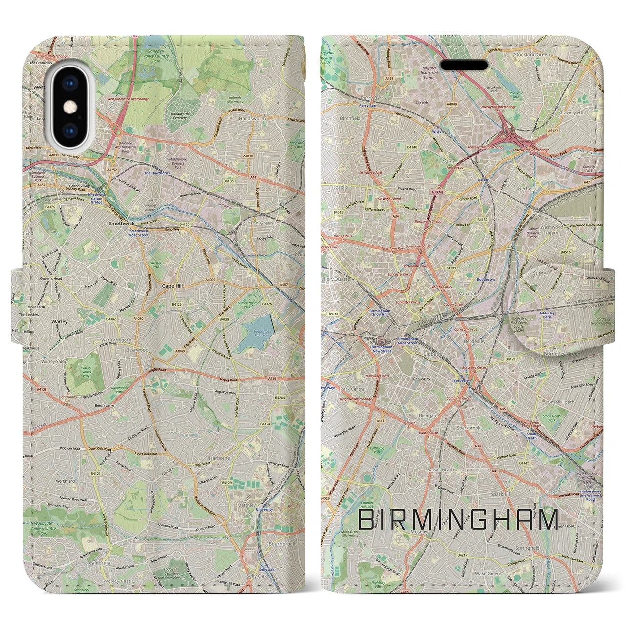 【バーミンガム(イギリス)】地図柄iPhoneケース(手帳タイプ)