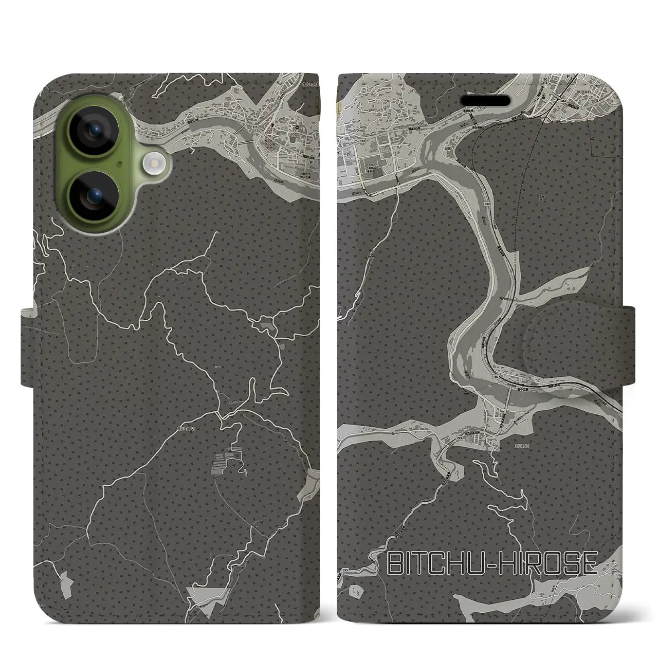 【備中広瀬(岡山県)】地図柄iPhoneケース(手帳タイプ)