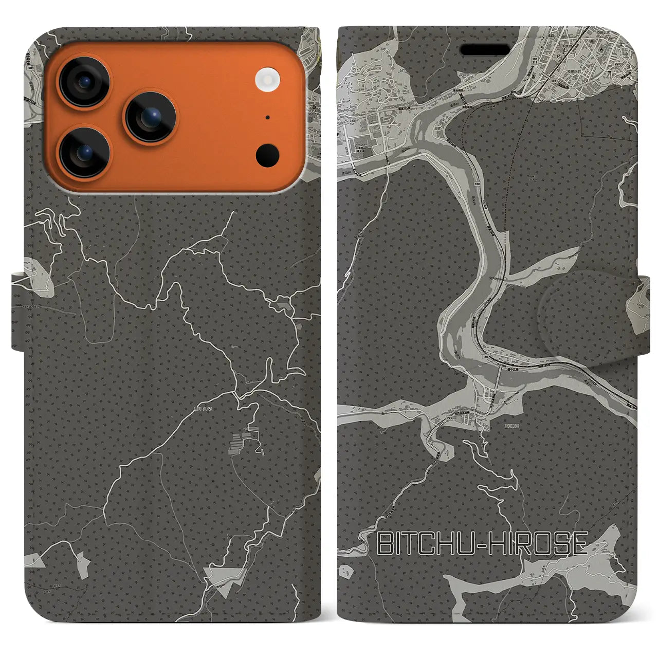 【備中広瀬(岡山県)】地図柄iPhoneケース(手帳タイプ)