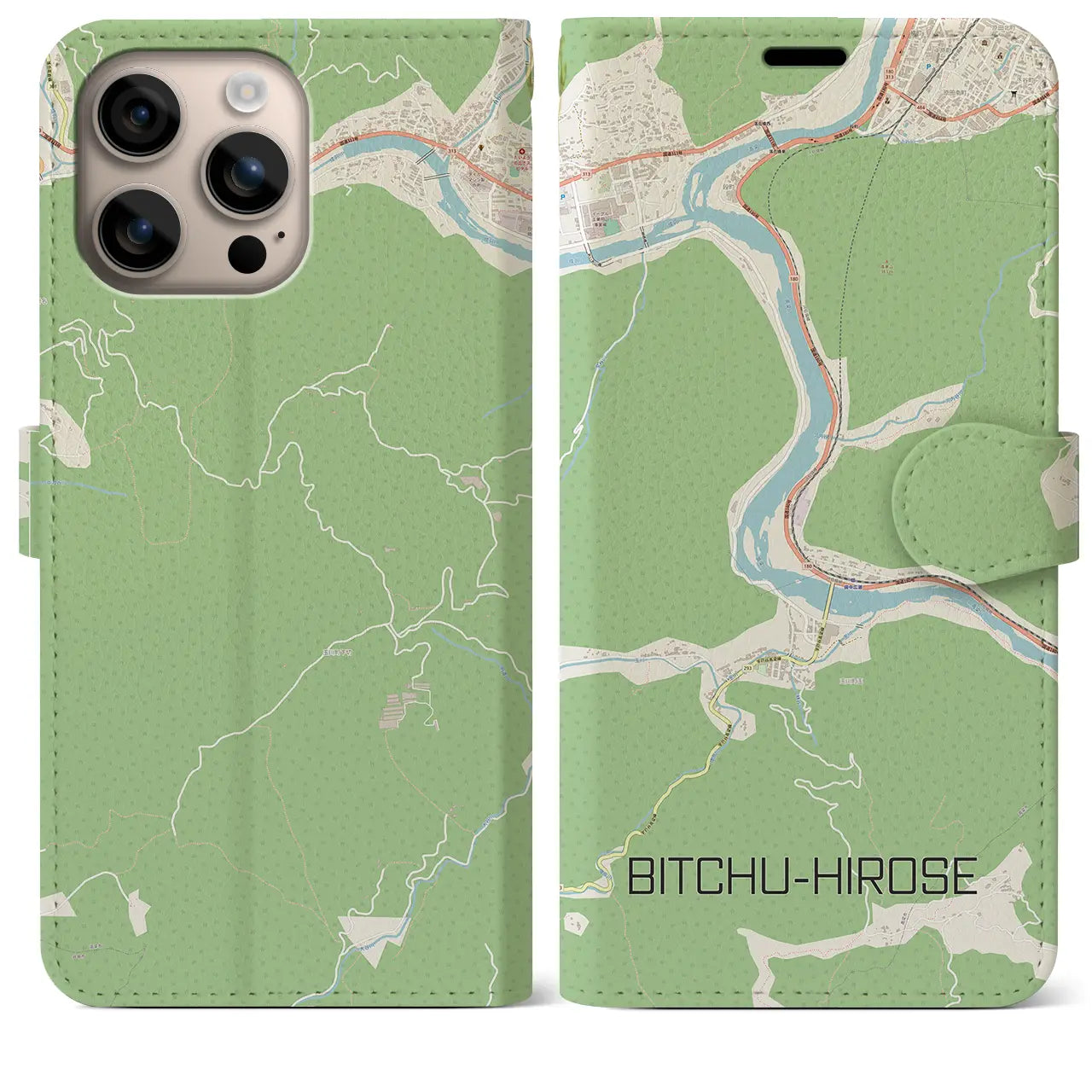 【備中広瀬(岡山県)】地図柄iPhoneケース(手帳タイプ)ナチュラル・iPhone 16 Plus 用