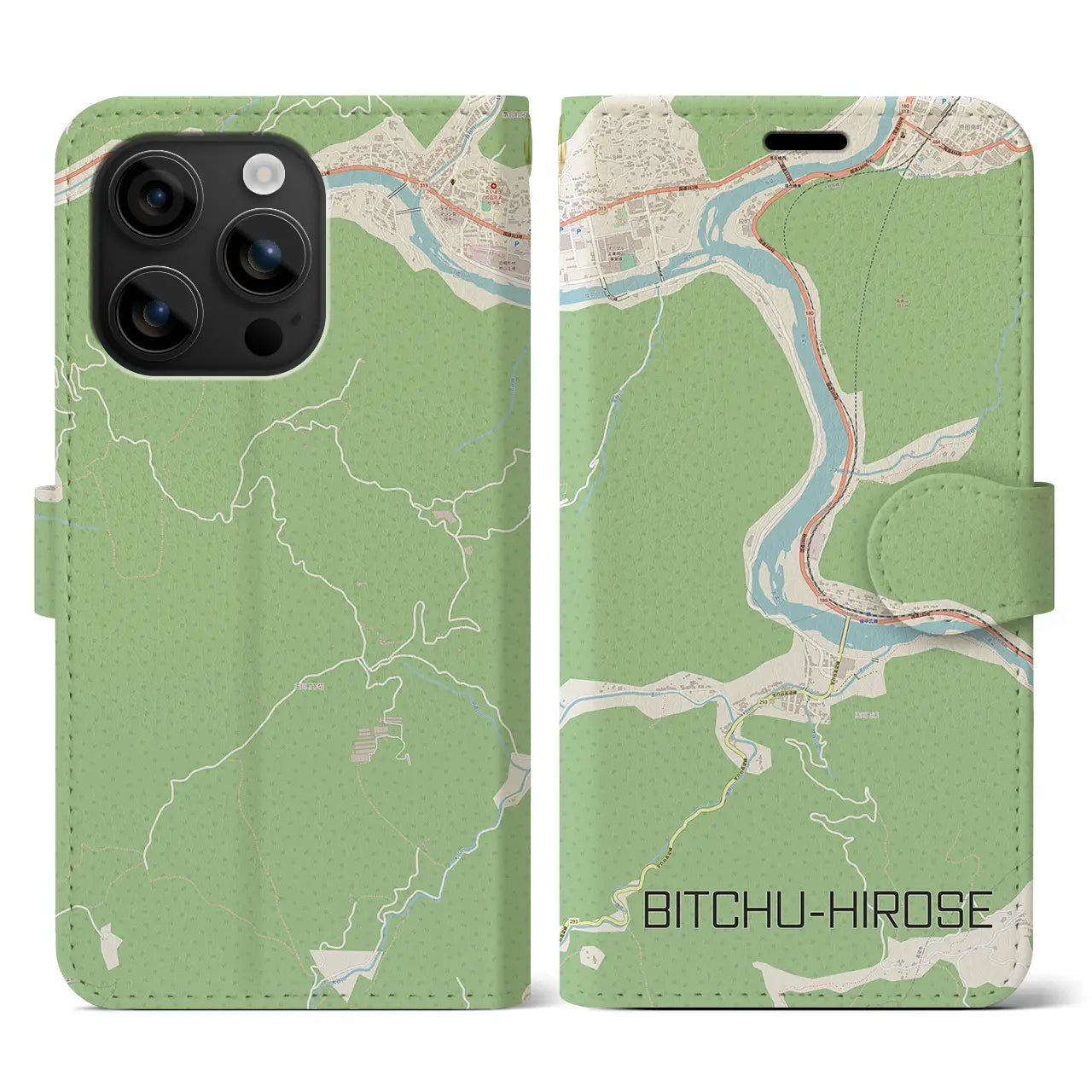 【備中広瀬(岡山県)】地図柄iPhoneケース(手帳タイプ)ナチュラル・iPhone 16 用