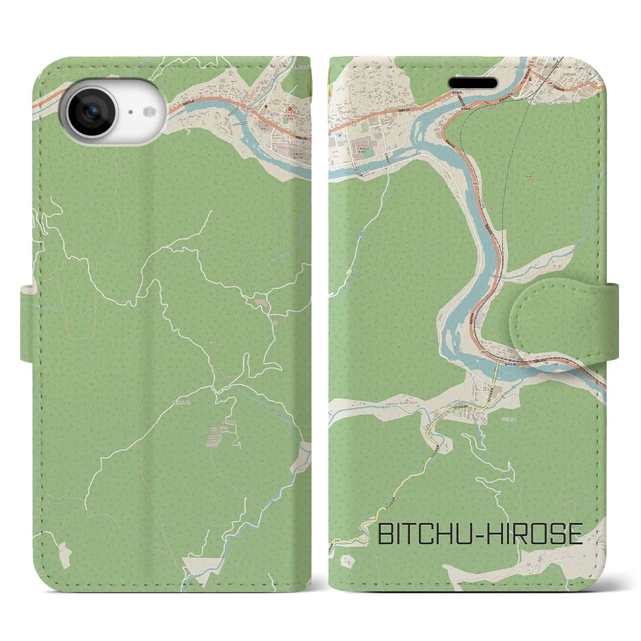 【備中広瀬(岡山県)】地図柄iPhoneケース(手帳タイプ)