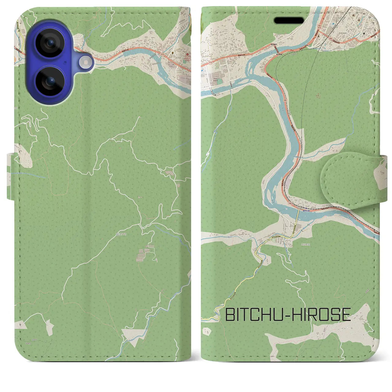 【備中広瀬(岡山県)】地図柄iPhoneケース(手帳タイプ)