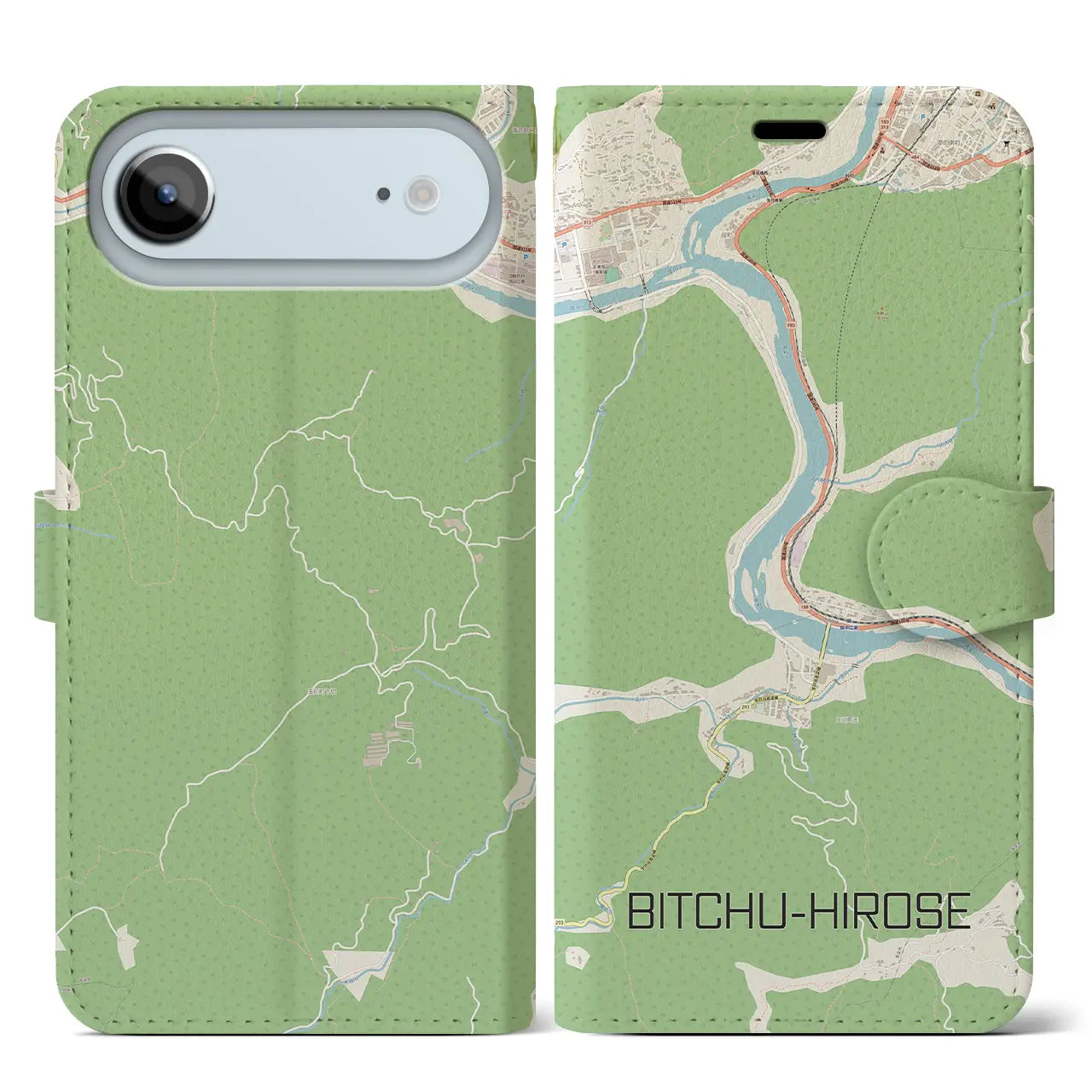 【備中広瀬(岡山県)】地図柄iPhoneケース(手帳タイプ)モノトーン・iPhone 17 Pro Max 用