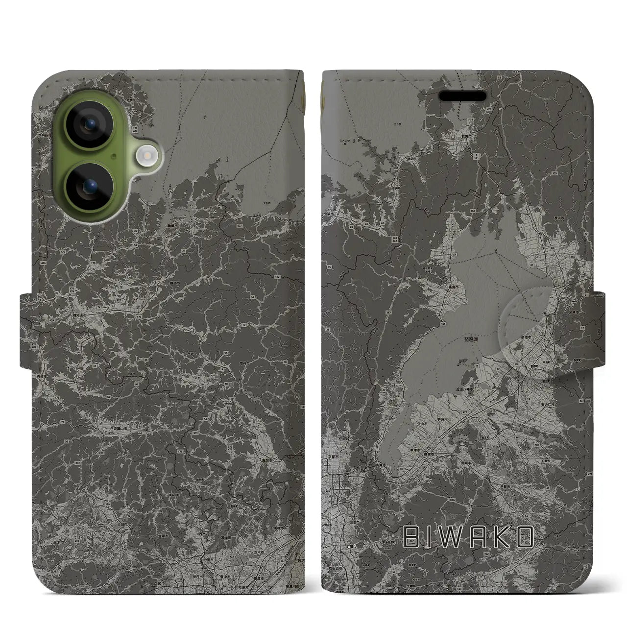 【琵琶湖2(滋賀県)】地図柄iPhoneケース(手帳タイプ)