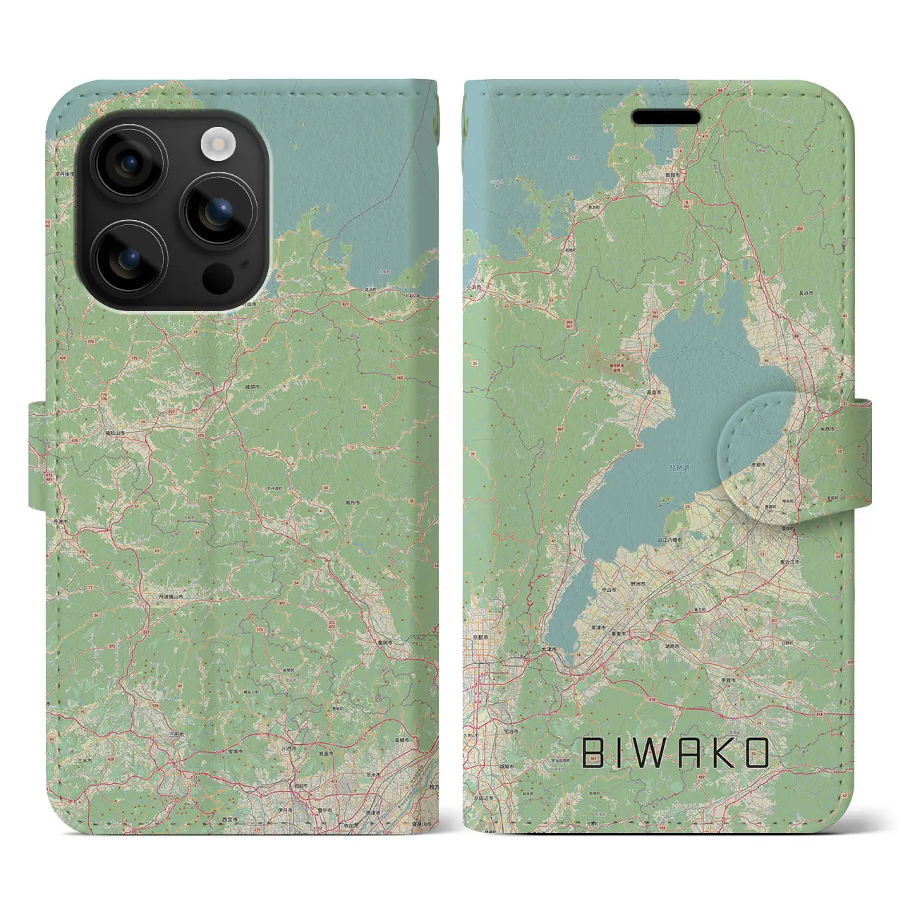 【琵琶湖2(滋賀県)】地図柄iPhoneケース(手帳タイプ)ナチュラル・iPhone 16 用