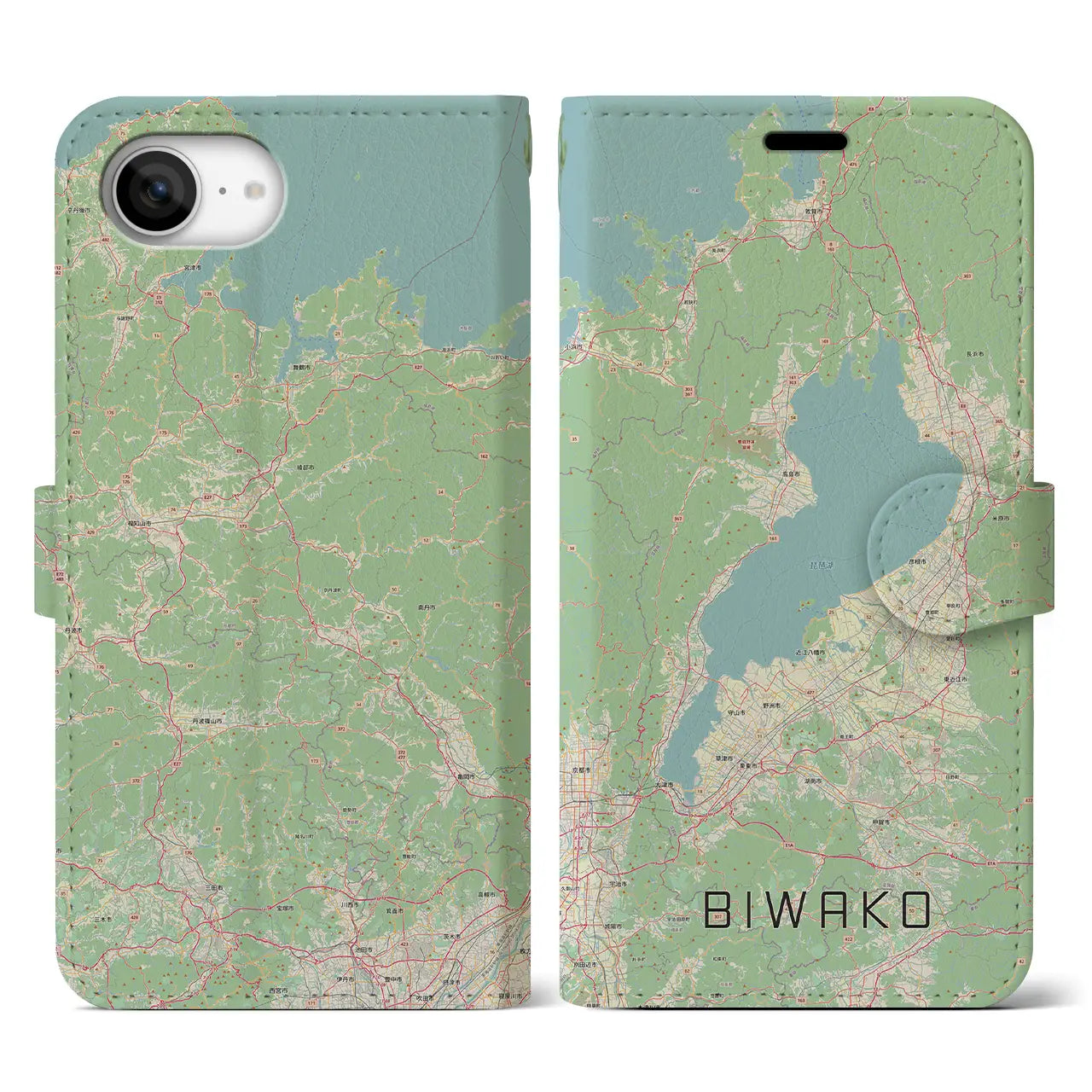 【琵琶湖2(滋賀県)】地図柄iPhoneケース(手帳タイプ)