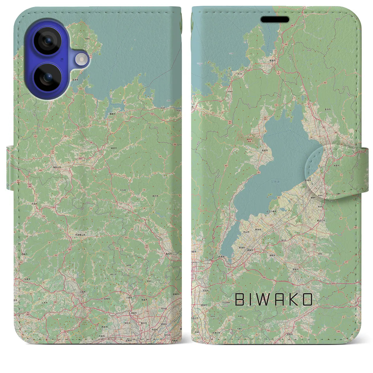 【琵琶湖2(滋賀県)】地図柄iPhoneケース(手帳タイプ)ナチュラル・iPhone 16 Pro Max 用