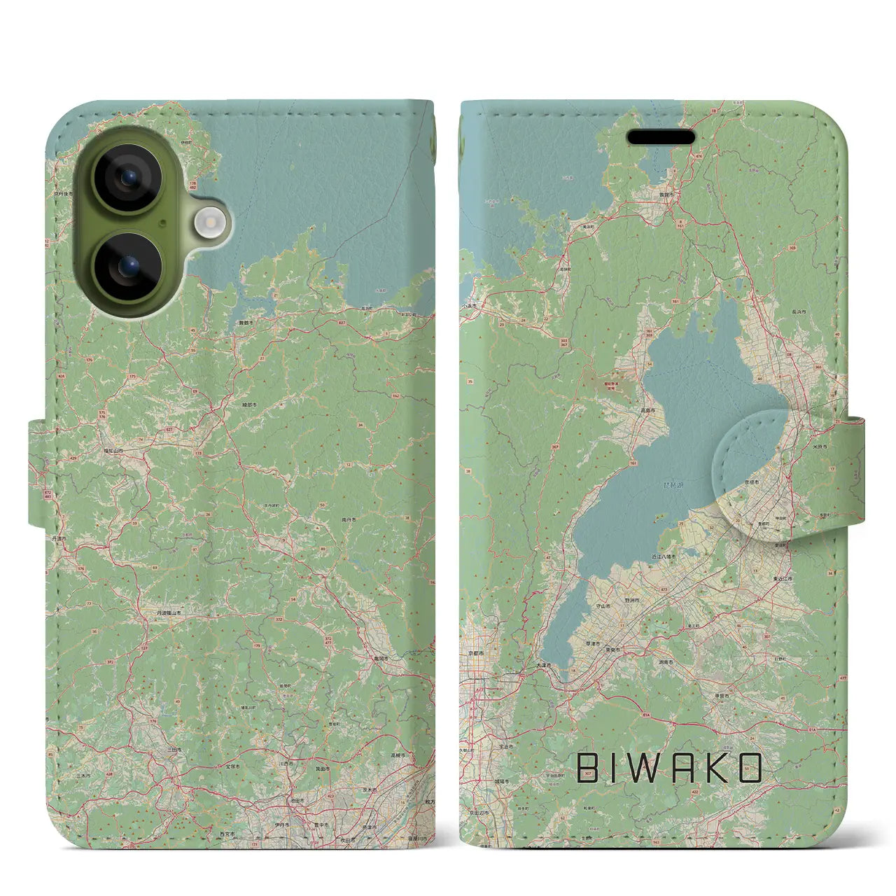 【琵琶湖2(滋賀県)】地図柄iPhoneケース(手帳タイプ)