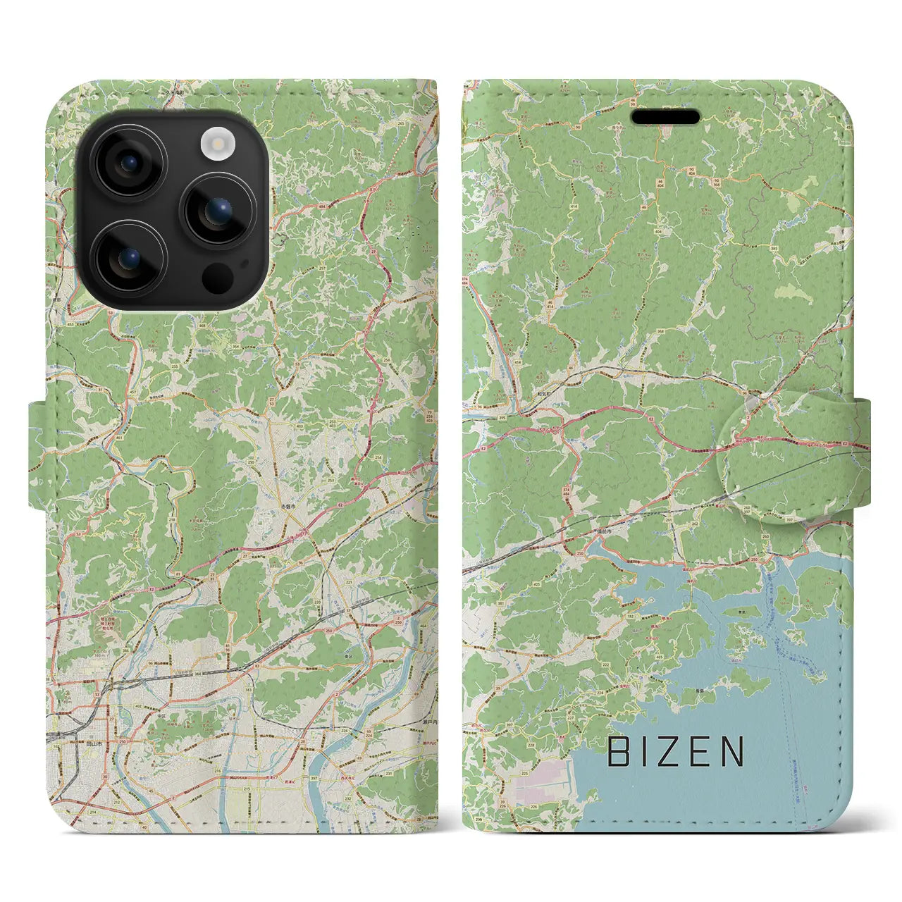 【備前(岡山県)】地図柄iPhoneケース(手帳タイプ)ナチュラル・iPhone 16 用