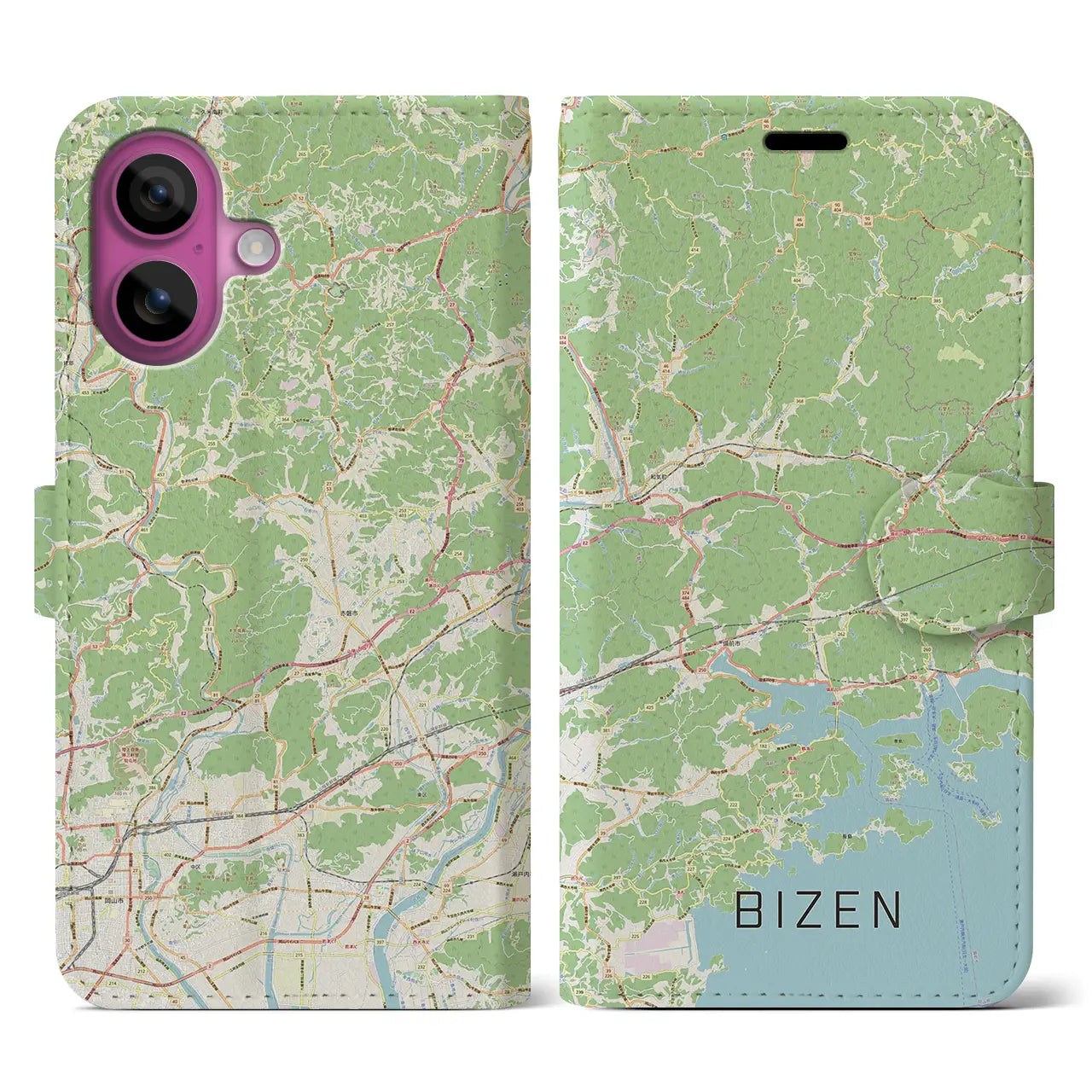 【備前(岡山県)】地図柄iPhoneケース(手帳タイプ)ナチュラル・iPhone 16 Pro 用