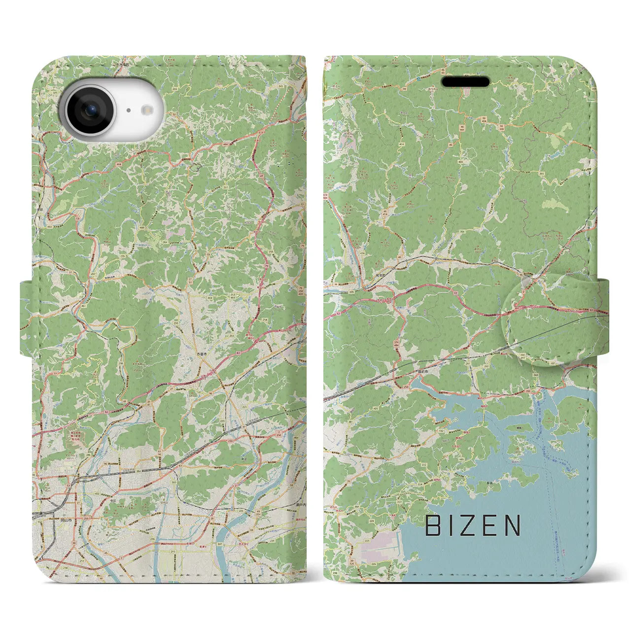 【備前(岡山県)】地図柄iPhoneケース(手帳タイプ)