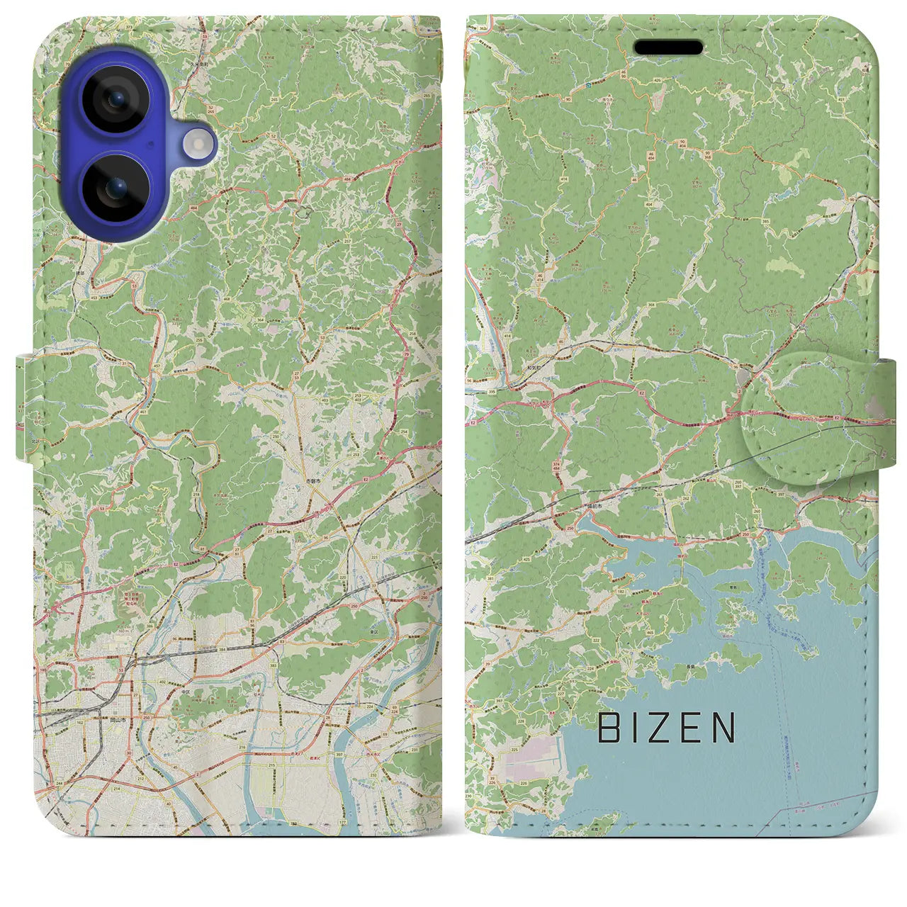 【備前(岡山県)】地図柄iPhoneケース(手帳タイプ)