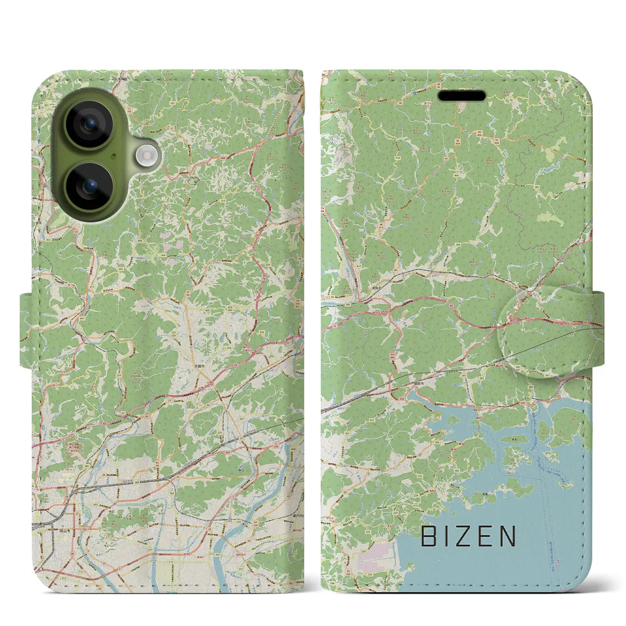 【備前(岡山県)】地図柄iPhoneケース(手帳タイプ)モノトーン・iPhone 17 Pro Max 用