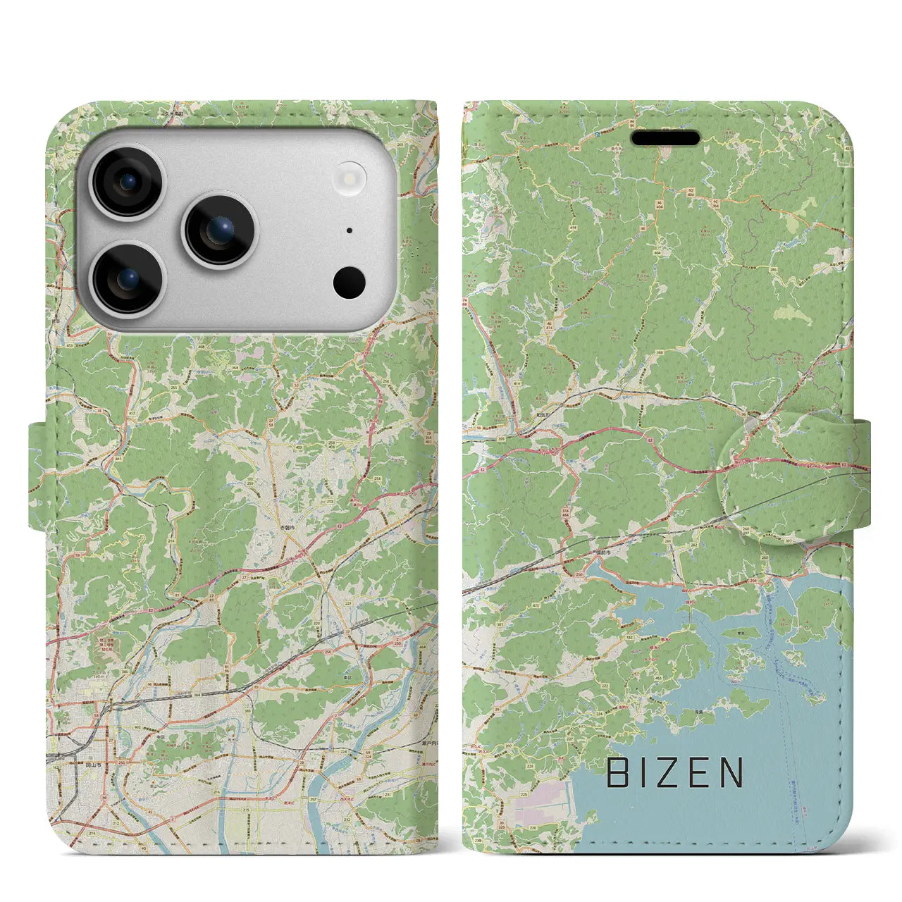 【備前(岡山県)】地図柄iPhoneケース(手帳タイプ)