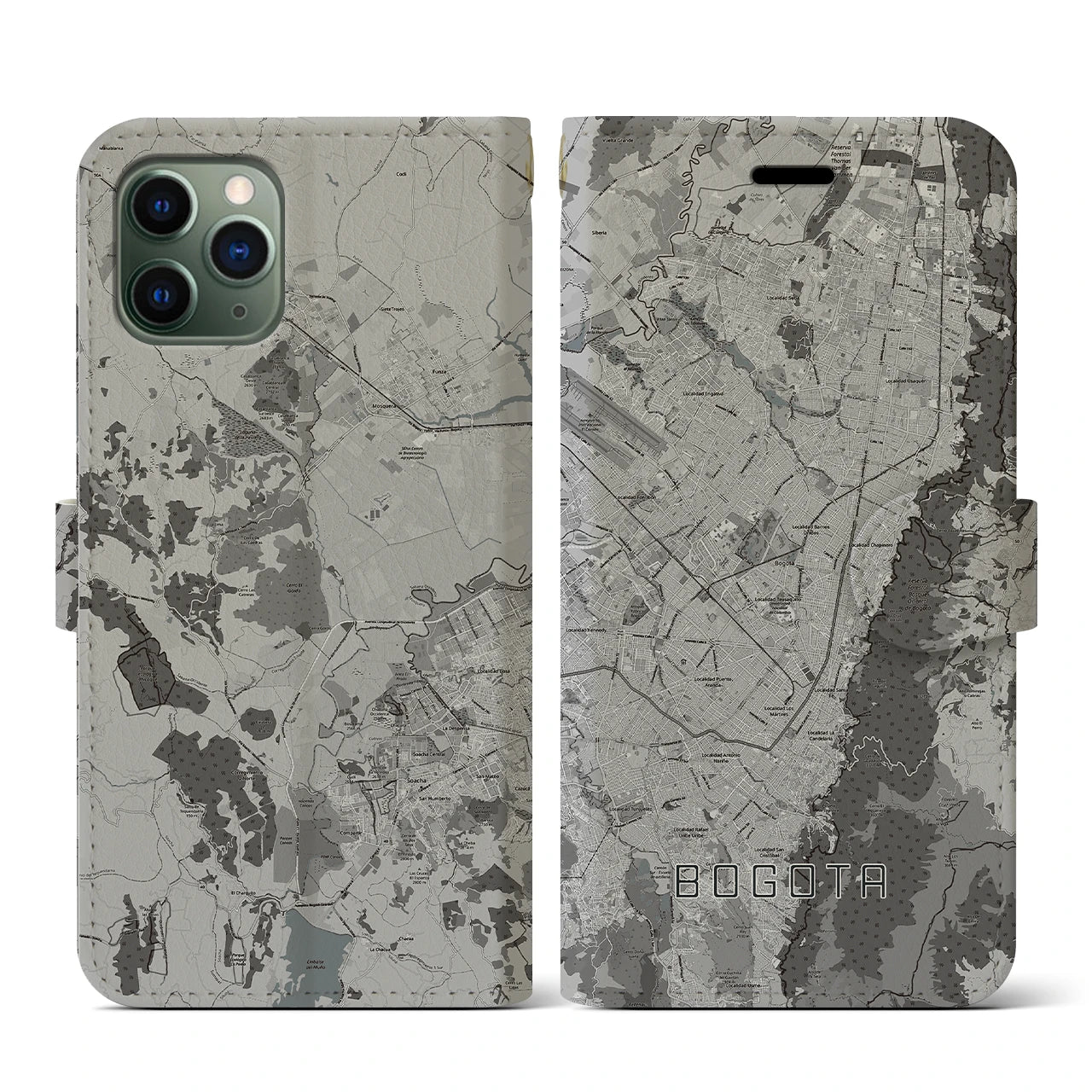 【ボゴタ(コロンビア)】地図柄iPhoneケース(手帳タイプ)モノトーン・iPhone 11 Pro 用
