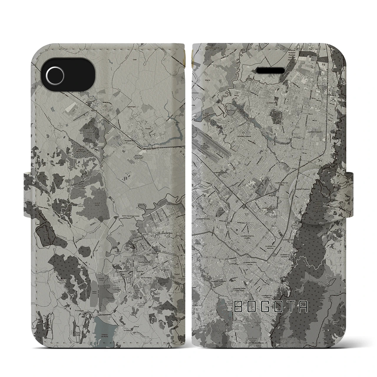 【ボゴタ(コロンビア)】地図柄iPhoneケース(手帳タイプ)モノトーン・iPhone SE(第3 / 第2世代) / 8 / 7 / 6s / 6 用