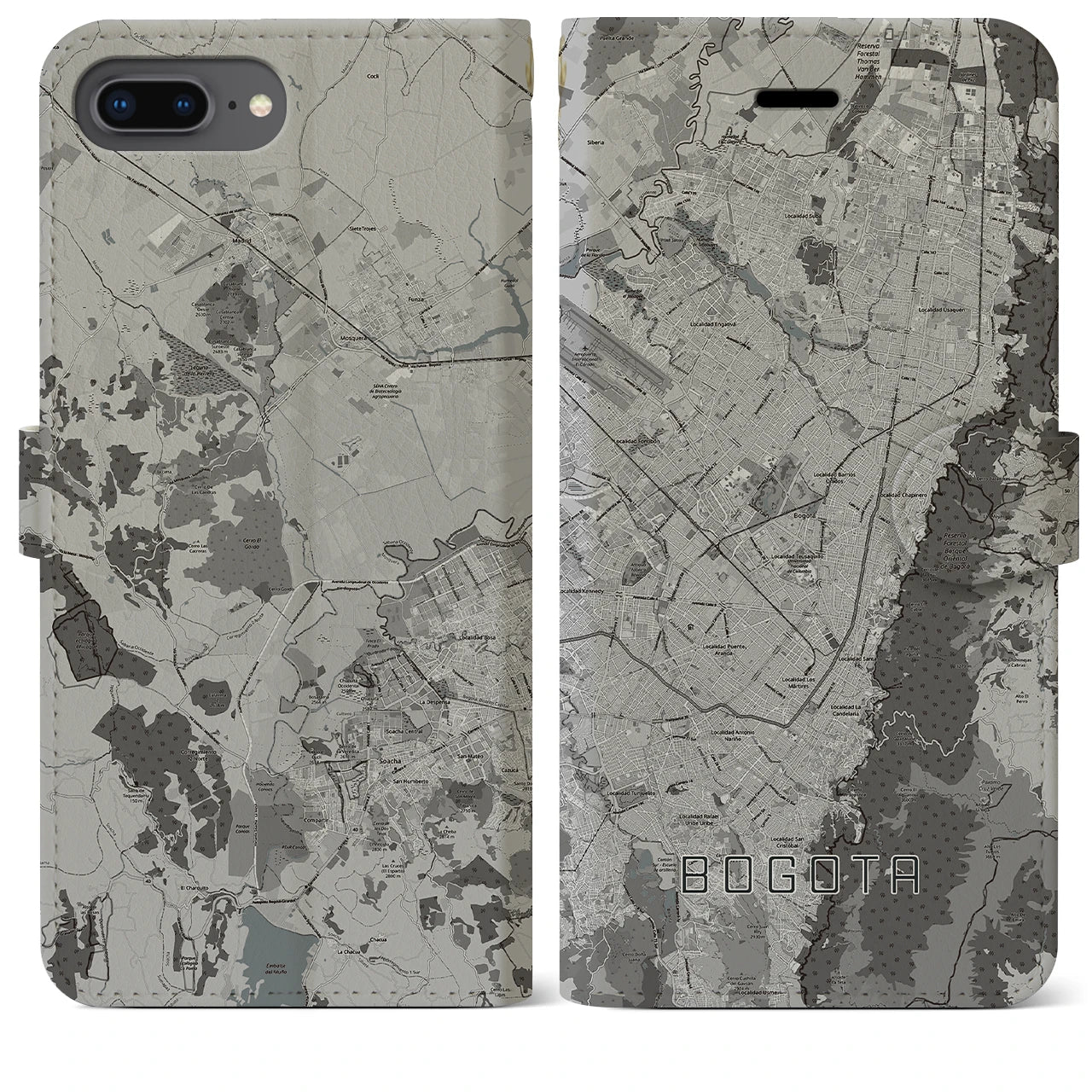 【ボゴタ(コロンビア)】地図柄iPhoneケース(手帳タイプ)モノトーン・iPhone 8Plus /7Plus / 6sPlus / 6Plus 用