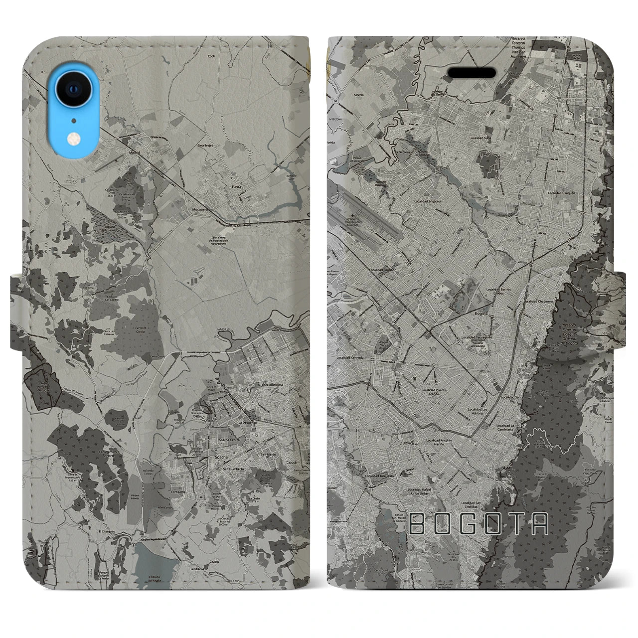 【ボゴタ(コロンビア)】地図柄iPhoneケース(手帳タイプ)モノトーン・iPhone XR 用