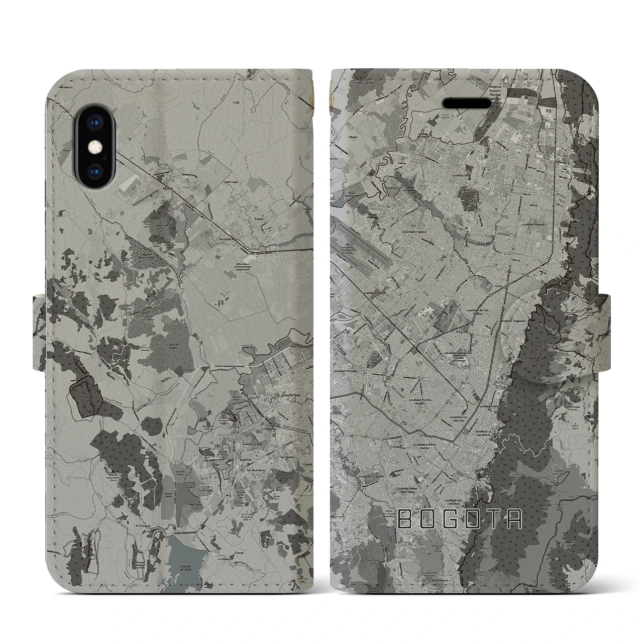 【ボゴタ(コロンビア)】地図柄iPhoneケース(手帳タイプ)モノトーン・iPhone XS / X 用
