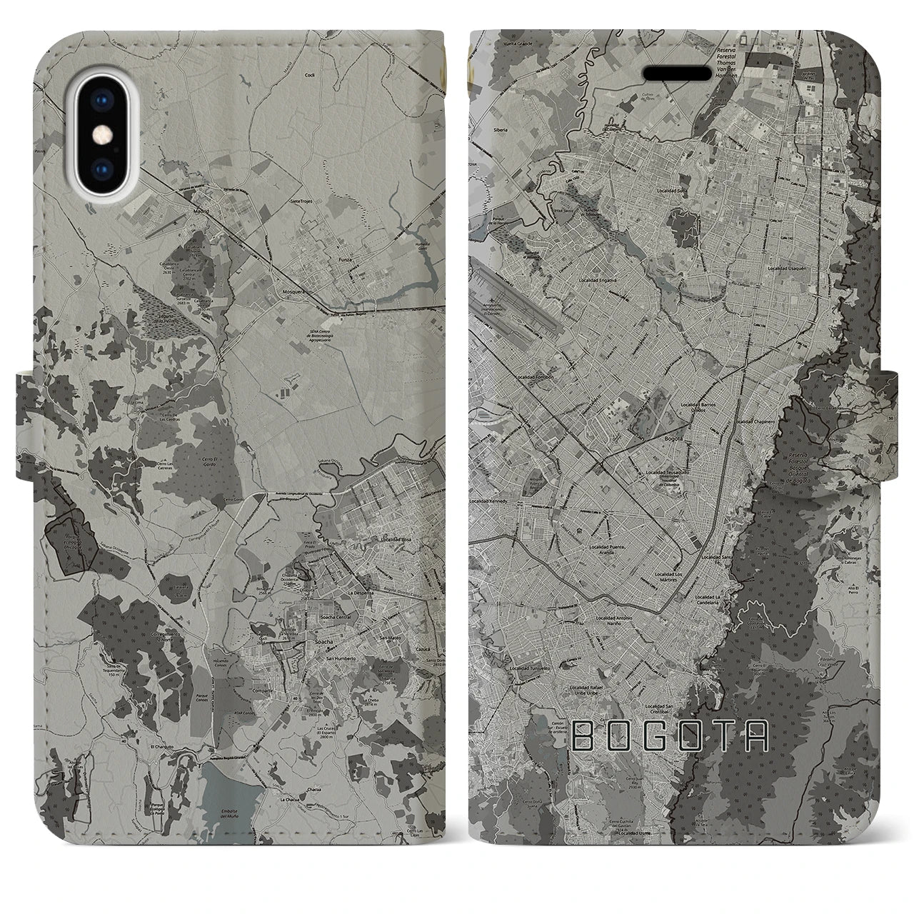 【ボゴタ(コロンビア)】地図柄iPhoneケース(手帳タイプ)モノトーン・iPhone XS Max 用