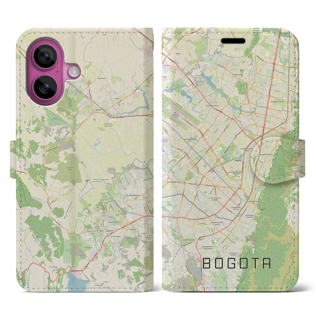 【ボゴタ(コロンビア)】地図柄iPhoneケース(手帳タイプ)ナチュラル・iPhone 16 Pro 用