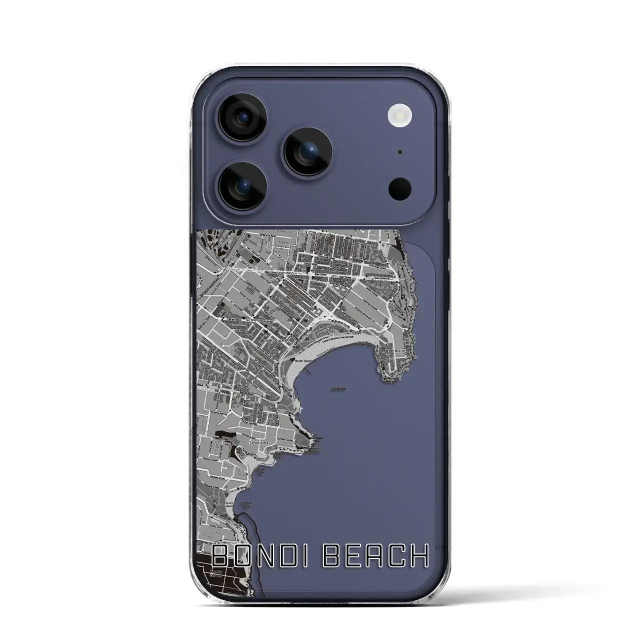 【ボンダイビーチ(オーストラリア)】地図柄iPhoneケース(クリアタイプ)モノトーン・iPhone 17 Pro Max 用