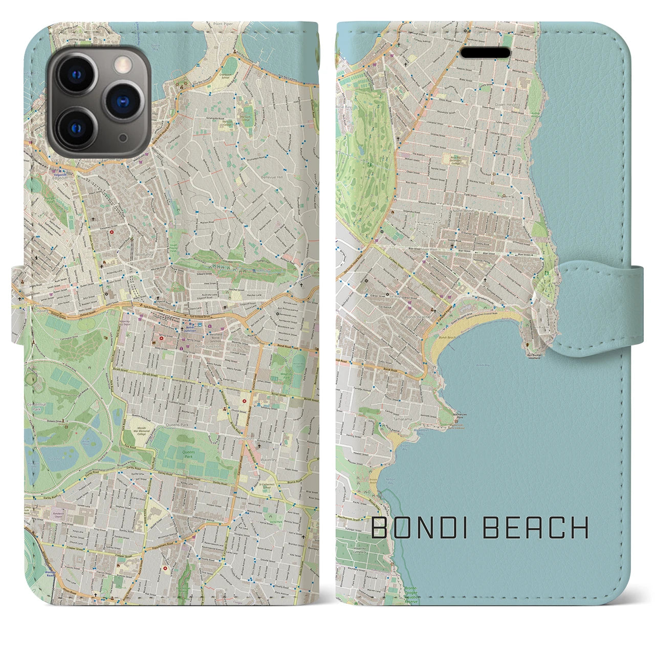 【ボンダイビーチ(オーストラリア)】地図柄iPhoneケース(手帳タイプ)ナチュラル・iPhone 11 Pro Max 用