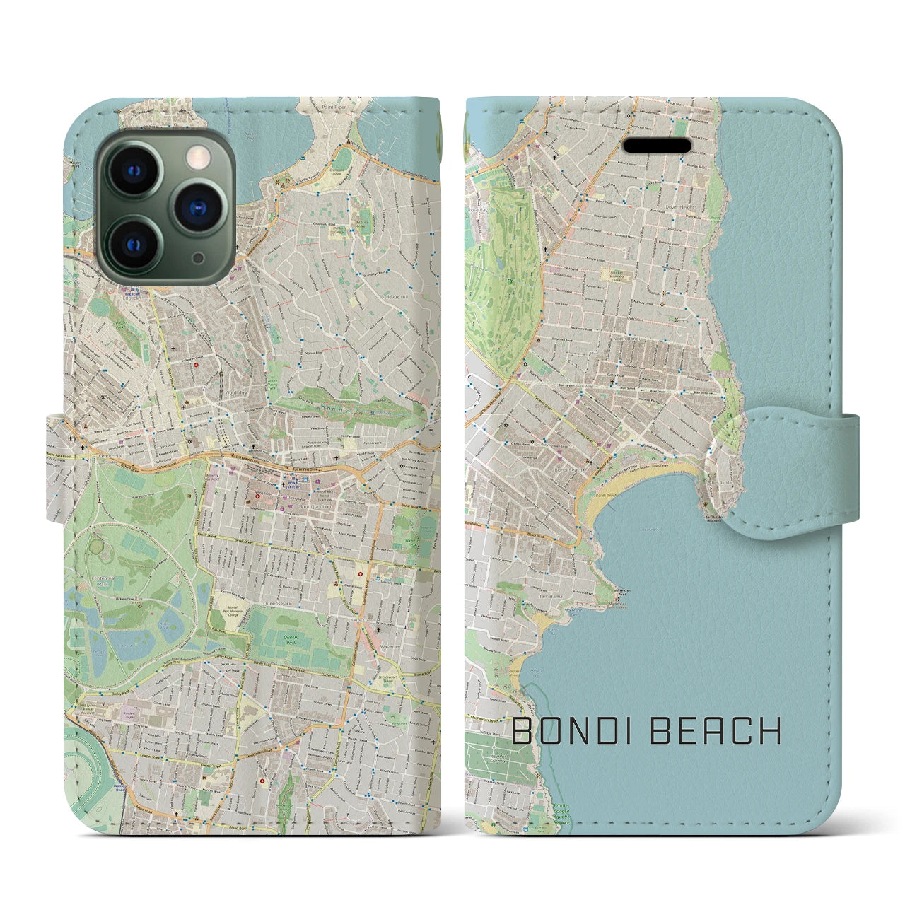 【ボンダイビーチ(オーストラリア)】地図柄iPhoneケース(手帳タイプ)ナチュラル・iPhone 11 Pro 用